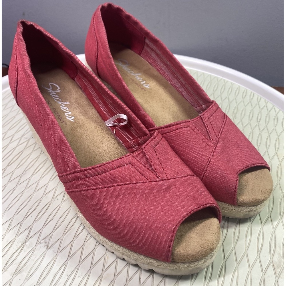 Skechers Womens Monarchs‎ Red Summer Days Sandals Wedge Heel Shoes Sz. 8